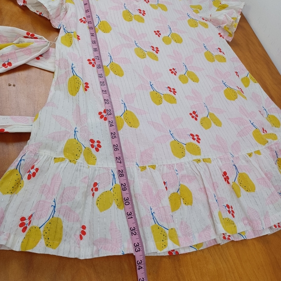 Pink Chicken Lemon Print Halsey Mini Dress Size S Women Tie Waist Metallic - Picture 13 of 13